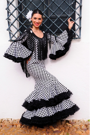 mantón y accesorios. Gojoy Shop 3 colores y 7 tallas diferentes. Disfraz de sevillana flamenco para mujer contiene: vestido 